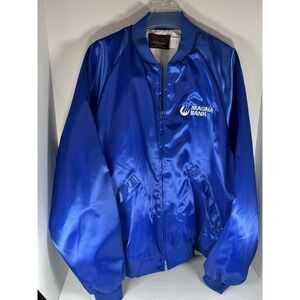 Vintage Magna Bank Satin Bomber Jacket XL Mens Pla-Jac By Dunbrooke Amazing Cond